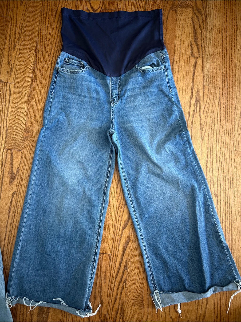 Pinkblush Light Blue Wide-Leg Maternity Jeans With Navy Belly Panel